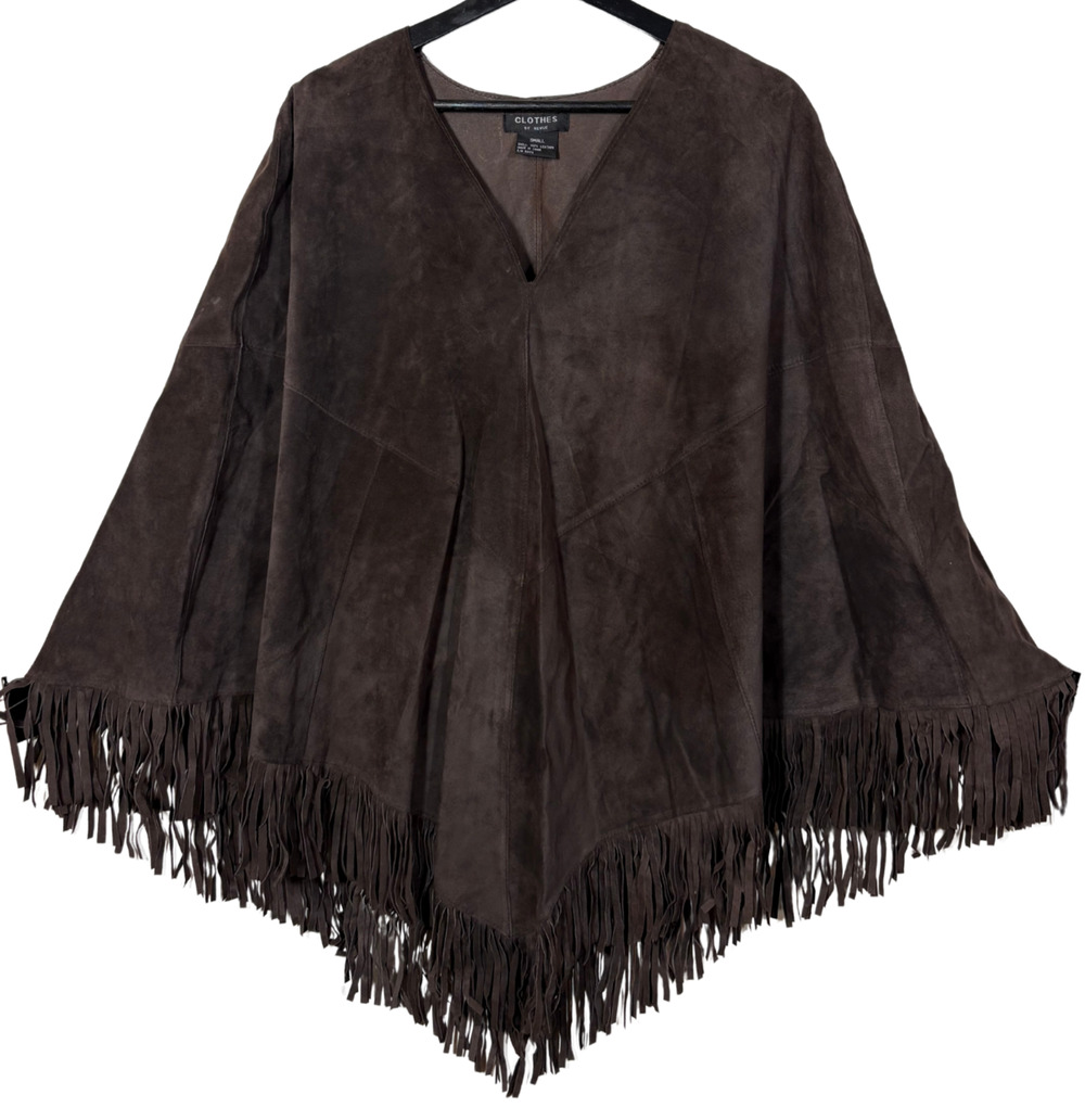 Brown Fringe Suede Poncho Real Leather Clothes by Revue Small One Size Western